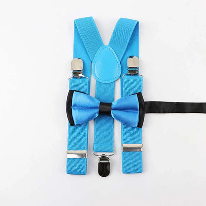 Solid Color Children Belt Bowtie Set Baby Boys Suspenders Polyester Y-Back Braces Two Colors Bow Tie Adjustable Elastic Kids