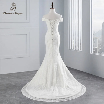 PoemsSongs Real Photo Boat Neck Beautiful Lace Wedding Dress  for Wedding Vestido De Noiva Mermaid Wedding Dress