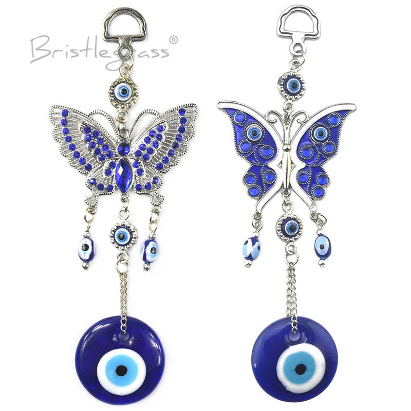 BRISTLEGRASS Turkish Blue Evil Eye Rhinestone Butterfly Wall Hanging Pendants Amulets Lucky Charm Blessing Protection Decor