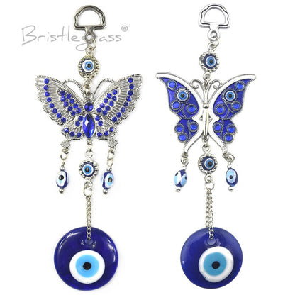 BRISTLEGRASS Turkish Blue Evil Eye Rhinestone Butterfly Wall Hanging Pendants Amulets Lucky Charm Blessing Protection Decor