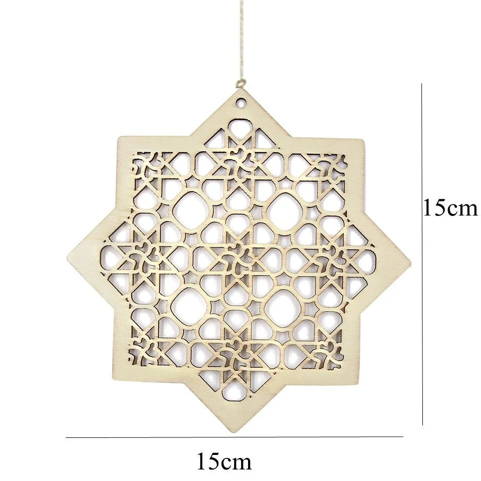 Eid Ramadan Wooden Hanging Ornaments for Ramadan Kareem DIY Wreath Supplies Islam Party Metal Ring Wreath Party Decorations