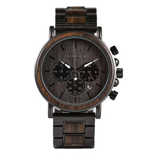 BOBO BIRD P09 Wood and Stainless Steel Watches Mens Chronograph Wristwatches Luminous Hands Stop Clock
