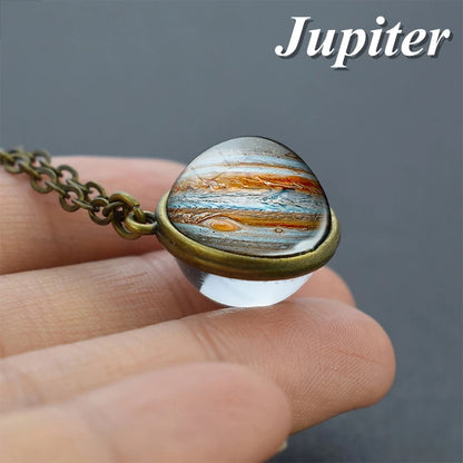 2019 New Glass Ball Galaxy Double Sided Pendant Necklace Universe Planet Jewelry Glass Picture Handmade Statement Necklace