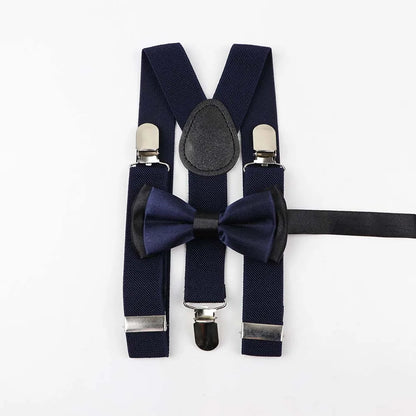 Solid Color Children Belt Bowtie Set Baby Boys Suspenders Polyester Y-Back Braces Two Colors Bow Tie Adjustable Elastic Kids