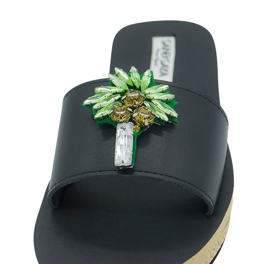 Palm Tree - Green Rhinestone Waterproof Espadrille Flat Womens Sandals