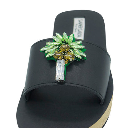 Palm Tree - Green Rhinestone Waterproof Espadrille Flat Womens Sandals