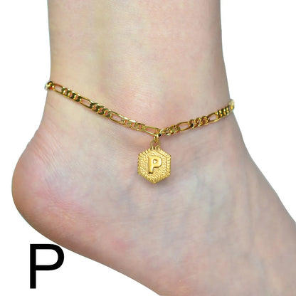 Anniyo 21cm + 10cm Extender Chain / A-Z Initial Letter Anklet for Women Alphabet Jewelry Foot Chain Girl #105906
