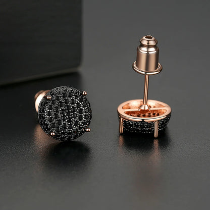LUOTEEMI Elegant Small Hip Hop Round Stud Earrings for Women Korean Style AAA Black/White Cubic Zircon Fashion Jewelry for Men