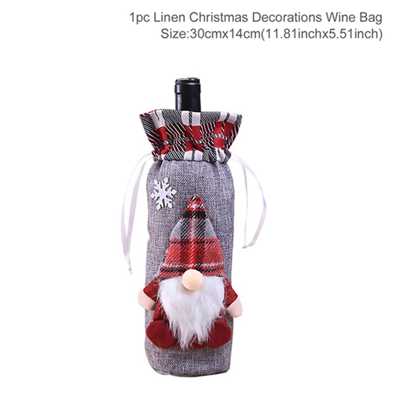 Christmas Wine Bottle Cover Merry Christmas Decor for Home 2023 Navidad Noel Christmas Ornaments Xmas Happy New Year 2024