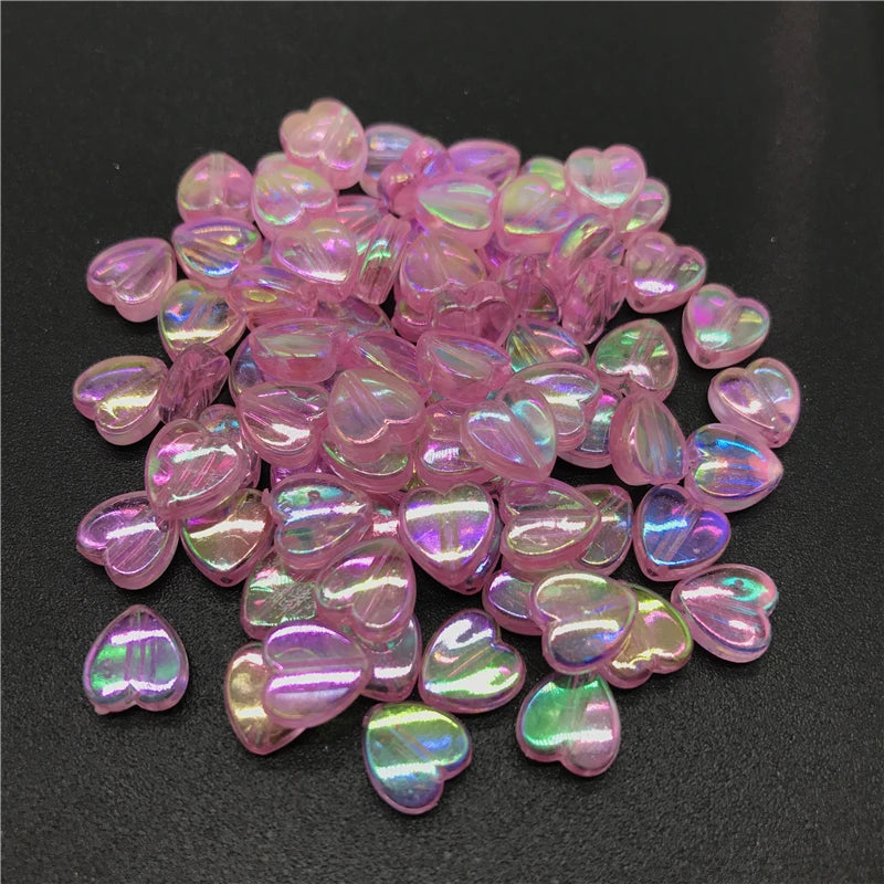 100pcs 8mm Acrylic Spacer Beads Heart-Shaped Charm Transparent Rainbow Color Beads for Jewelry Making DIY Jewelry Accessories