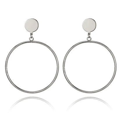 Simple Fashion Gold Color Silver Plated Geometric Big Round Clip Earrings for Women Fashion Big Hollow Ear Clip Jewelry