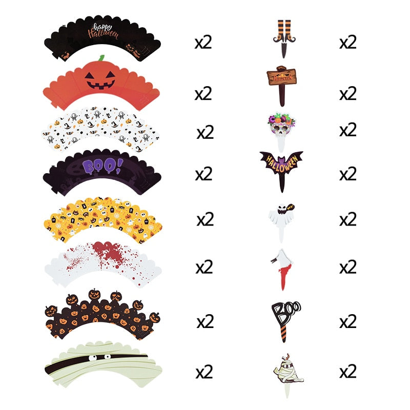 24/32 Pieces Halloween Cupcake Wrappers Pumpkin Spiderweb Bat Toppers Cupcake Kit for Halloween Party Cake Decoration Baking Cup