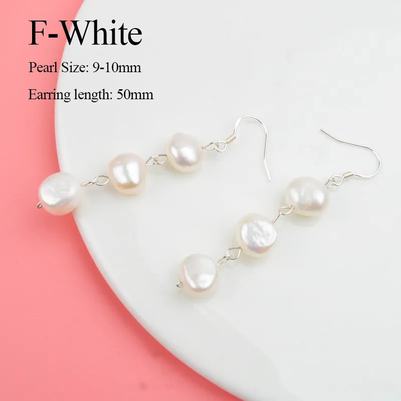ASHIQI Natural Freshwater Pearl Earrings Real 925 Sterling Silver Long Korean Earrings for Women Big Baroque Pearl Jewelry
