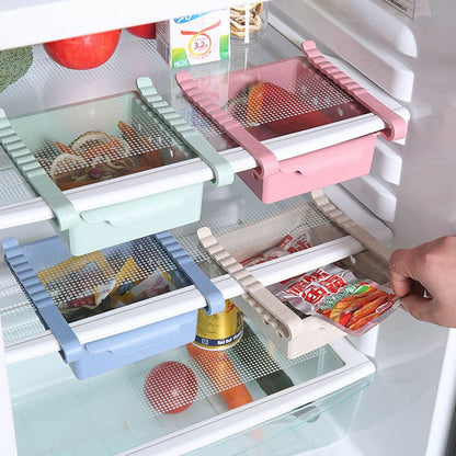 ABS Slide Storage Rack Organizer Adjustable Refrigerator Shelf Holder Drawer Organiser Space Saver Fruit Snack Kitchen Rack Shel