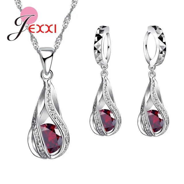 New Water Drop CZ Jewelry Sets 925 Sterling Silver Needle Necklace&Earrings Wedding Jewelry for Women Wedding Party Sets