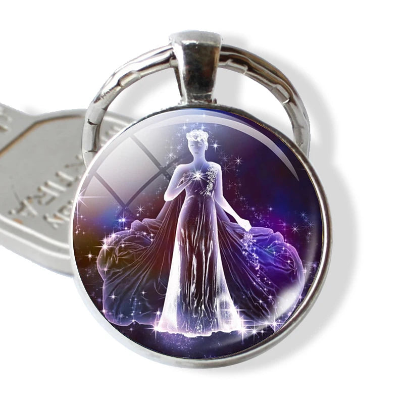 12 Constellations Keychain Constellation Key Rings Zodiac Sign Key Chain Pendant Jewelry Libra Aries Leo Fashion Birthday
