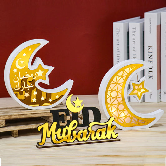 Moon Star EID Mubarak Wooden Pendant Light Ramadan Decoration for Home Islamic Muslim Party Suppiles Eid Al Adha Ramadan Kareem