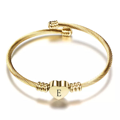 Girls Gold Color Stainless Steel Heart Bracelet Bangle With Letter Initial Alphabet Charms Bracelets for Women
