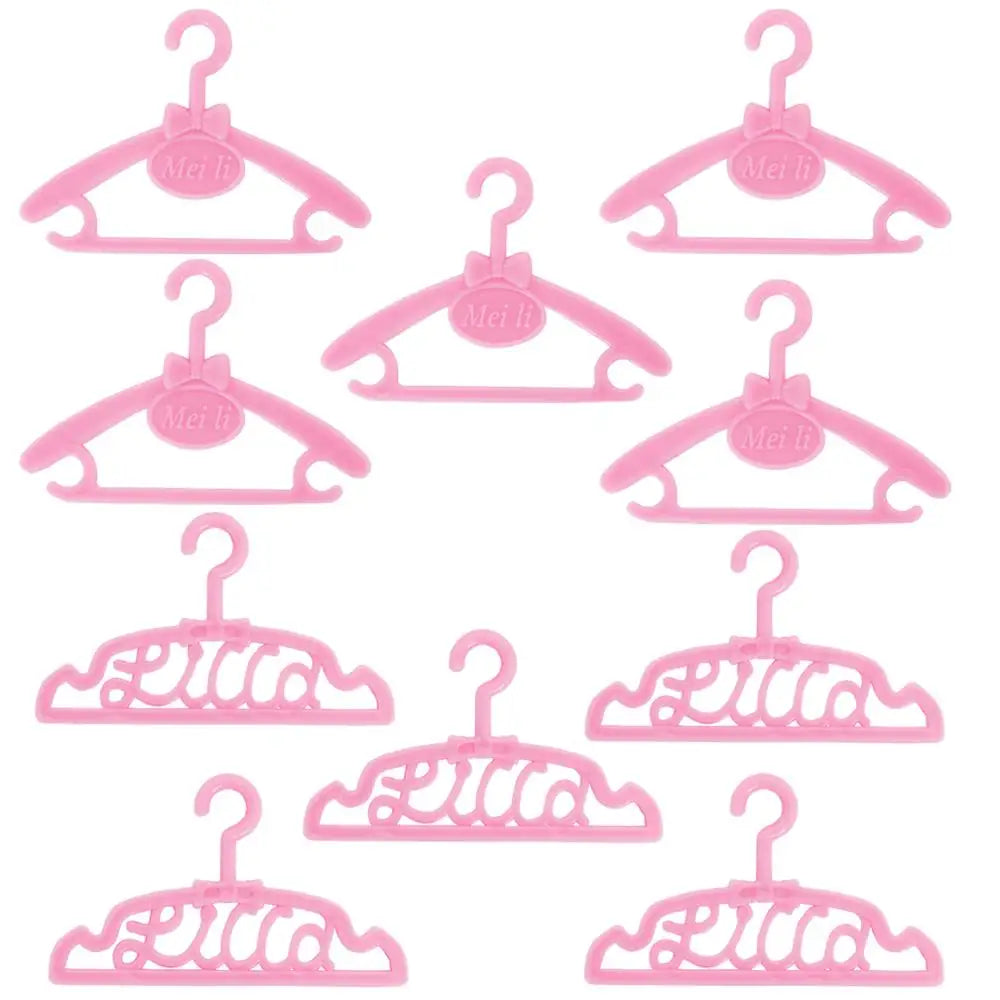10 Pcs/Lot Dolls Accessories Mini Pink Purple Grey Wardrobe Dollhouse Dress Clothes Plastic Hangers for Barbie Doll Kid Toy