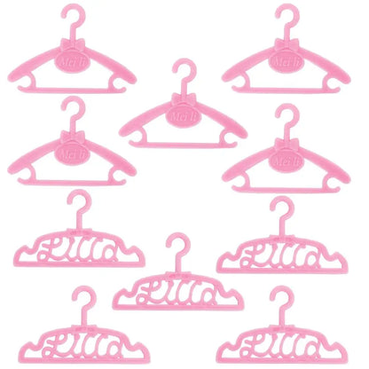 10 Pcs/Lot Dolls Accessories Mini Pink Purple Grey Wardrobe Dollhouse Dress Clothes Plastic Hangers for Barbie Doll Kid Toy