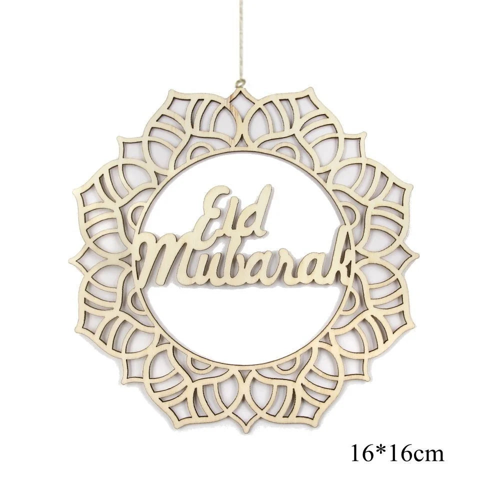 Eid Ramadan Wooden Hanging Ornaments for Ramadan Kareem DIY Wreath Supplies Islam Party Metal Ring Wreath Party Decorations
