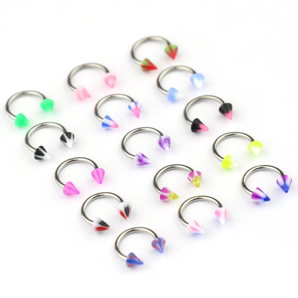 10pcs/Set Colorful Acrylic Nose Rings Ear Piercing Circular Barbell Horseshoe Ring Lip Labret Eyebrow Ear Piercings Body Jewelry