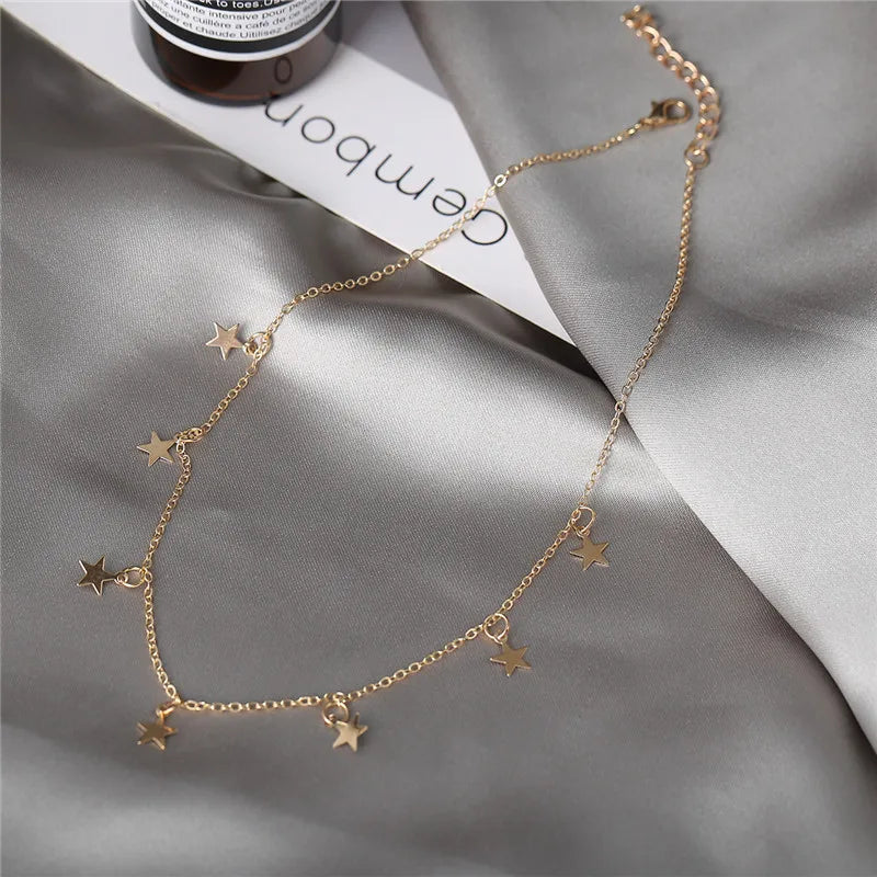 Gold Color Chain Tassel Star Choker Necklace for Women Boho Chocker Necklace Pendants on Neck Collier Femme Jewelry