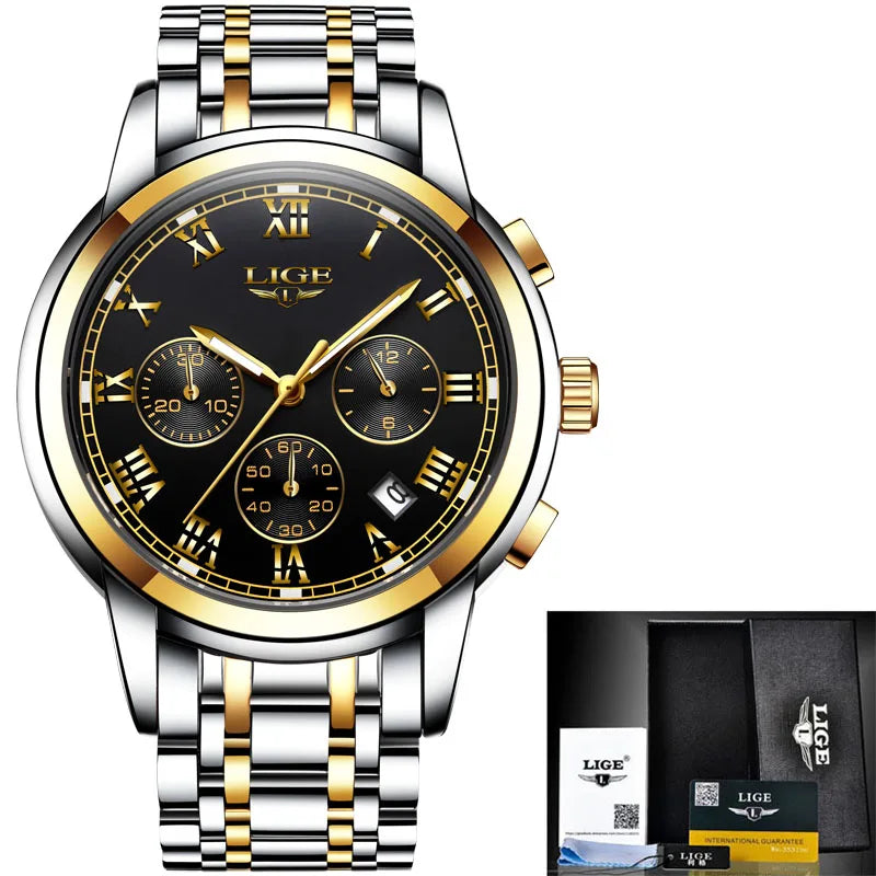 2023 Men Watch Luxury Top Brand LIGE Sport Chronograph Watches Mens Waterproof Full Steel Quartz Clock Watches Relogio Masculino