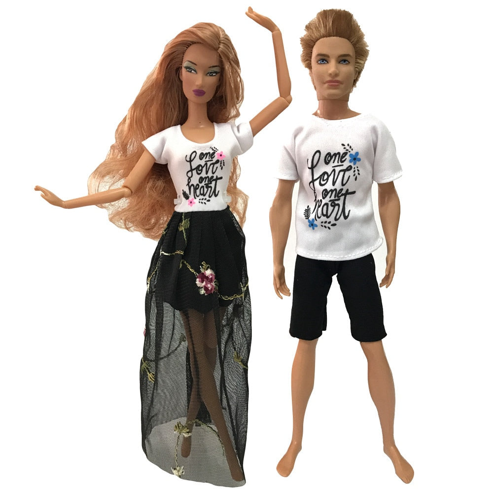 NK Mix  2 Pcs /Set Daily Wear Casual Couple Doll Dress  for Barbie Doll Accessories  Boy Girl Clothes Toy for Ken Doll 2GK JJ