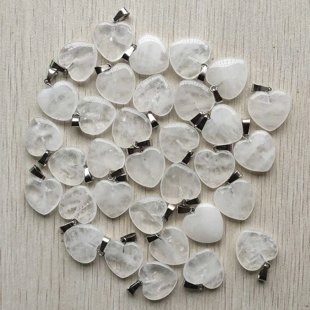 50pcs/Lot 2022 Assorted Heart Natural Stone Charms Pendants for Jewelry Making Good Quality 20mm