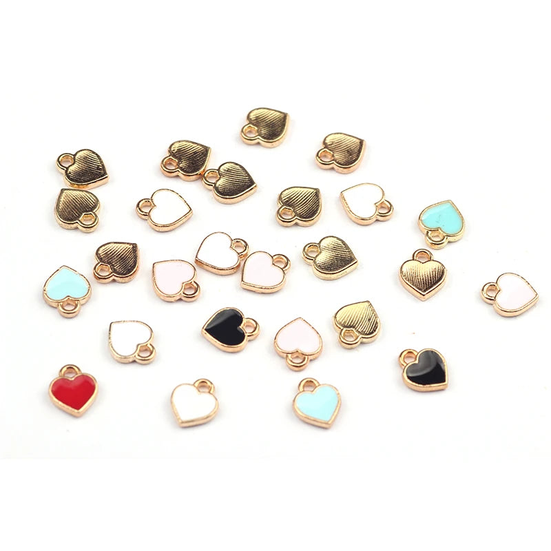 50pcs 8mm Zinc Alloy Enamel Charms Mini Sweet Heart Charms for DIY Necklaces Bracelets Jewelry Accessories