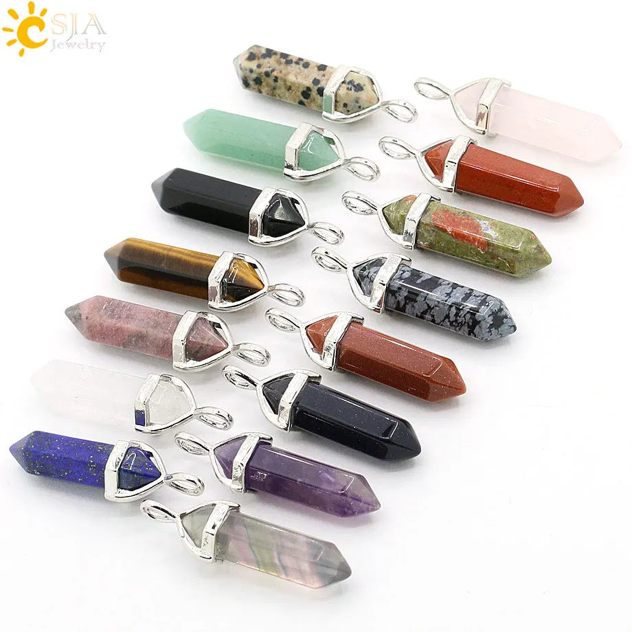 CSJA Bullet Natural Stone Pendant Real Purple Crystal Men Women Chakra Gem Stones Quartz Aventurine Pendants Jewelry  E001