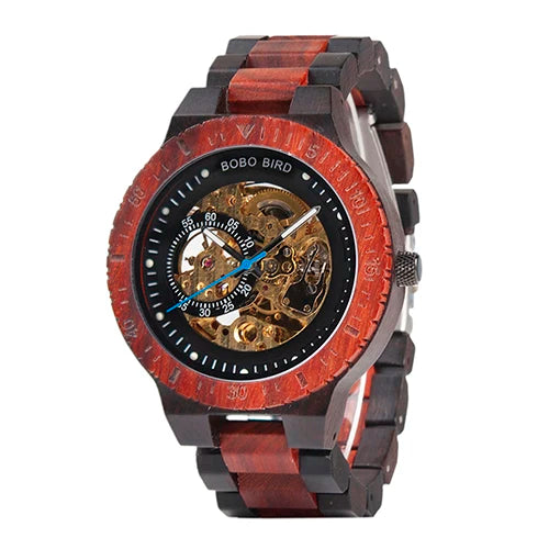Wooden Automatic Mechanical Watch Men Wristwatch BOBO BIRD Top Luminous Hands Clock Custom Relogio Masculino
