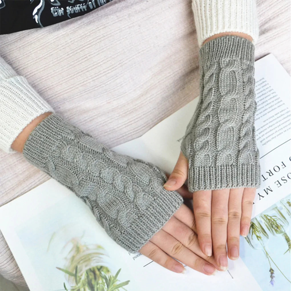 1 Pair Autumn Winter Women Knit Gloves Arm Wrist Sleeve Hand Warmer Girls Rhombus Long Half Winter Mittens Fingerless Gloves