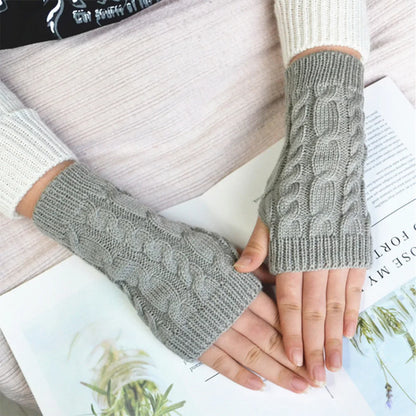 1 Pair Autumn Winter Women Knit Gloves Arm Wrist Sleeve Hand Warmer Girls Rhombus Long Half Winter Mittens Fingerless Gloves