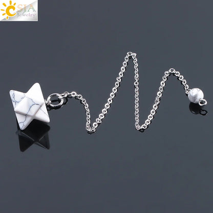 CSJA Natural Gem Stones Merkabah Pendulums for Dowsing Divination Wicca Chakra Reiki Pink Crystal Lapis Lazuli Onyx Pendant F055
