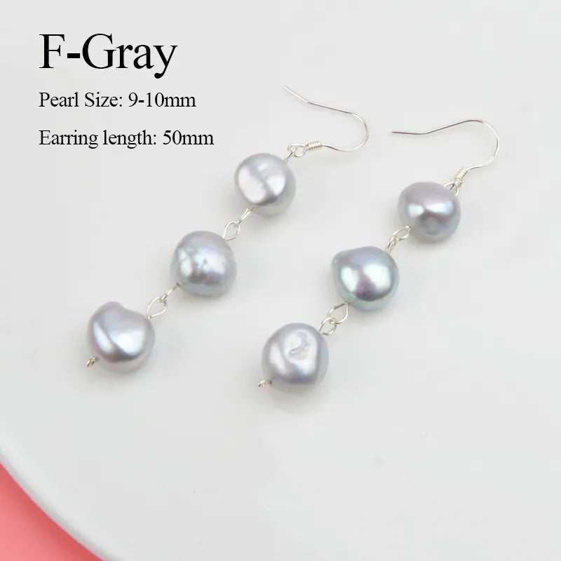 ASHIQI Natural Freshwater Pearl Earrings Real 925 Sterling Silver Long Korean Earrings for Women Big Baroque Pearl Jewelry