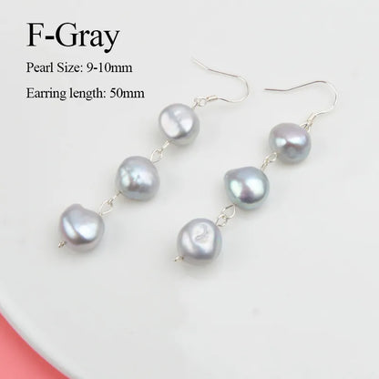 ASHIQI Natural Freshwater Pearl Earrings Real 925 Sterling Silver Long Korean Earrings for Women Big Baroque Pearl Jewelry