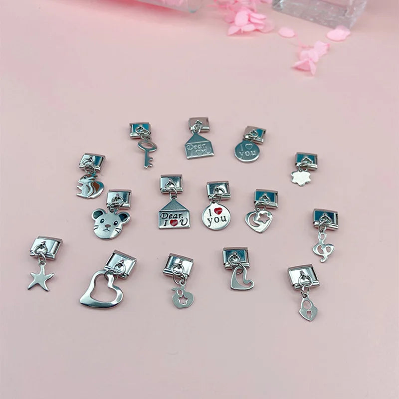 Hapiship 9mm Width New Original Daisy I Love You Heart Flower Italian Charm Fit Bracelet Stainless Steel Jewelry Making DJ047