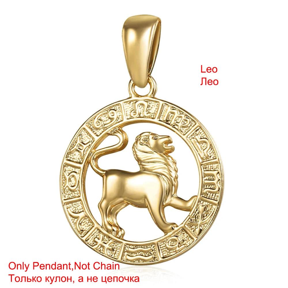 Davieslee Pendant Necklace for Women 12 Zodiac Sign Constellation Yellow Rose Gold Color Womens Necklaces Round Shaped LGPM16