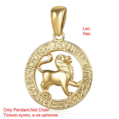 Davieslee Pendant Necklace for Women 12 Zodiac Sign Constellation Yellow Rose Gold Color Womens Necklaces Round Shaped LGPM16