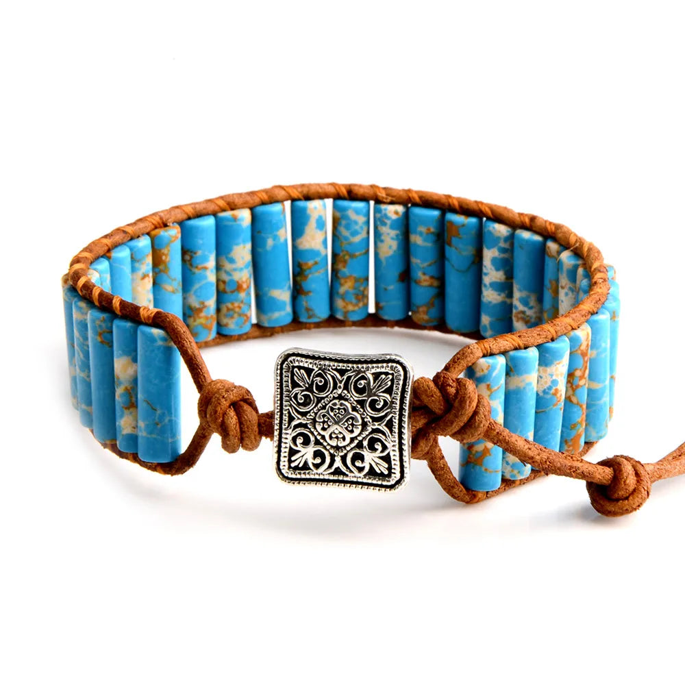 7 MultiColor Chakra Natural Stone Bracelet Bohemia Handmade Tube Beads Leather Wrap Bracelet Yoga Bracelets for Woman