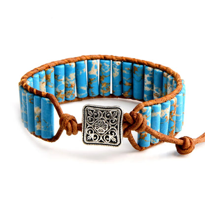 7 MultiColor Chakra Natural Stone Bracelet Bohemia Handmade Tube Beads Leather Wrap Bracelet Yoga Bracelets for Woman