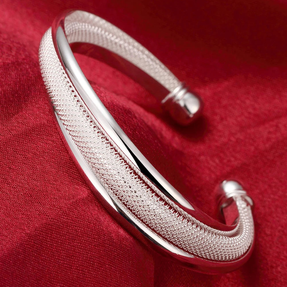 Andara 925 Sterling Silver Round Heart Open Bracelet for Women Jewelry Cuff Bangles