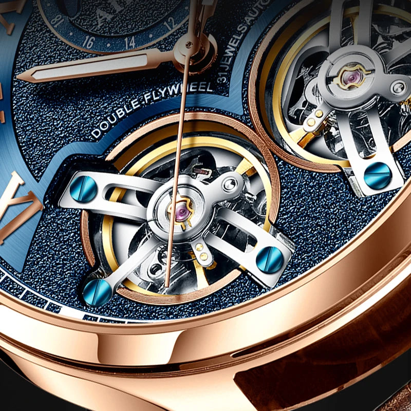AILANG Original Design Men's Double Flywheel Automatic Mechanical Watch Fashion Leisure Business Luxury Clock