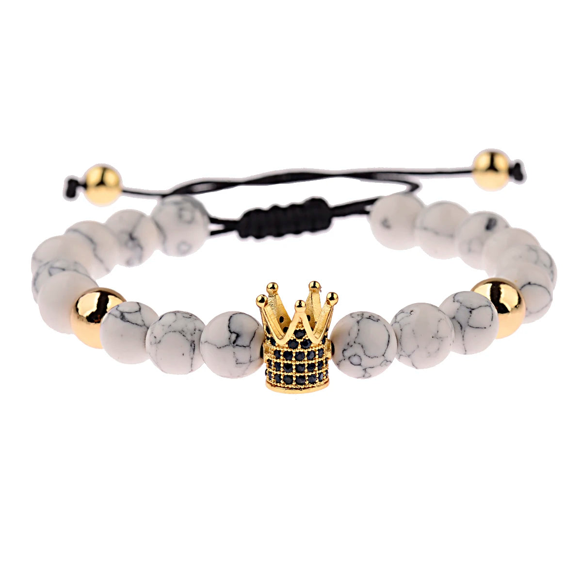 DOUVEI Round Black CZ Zircon Pave Lava Weaving Bracelet Men Beads Weaving Bracelet Homme Adjustable ABL005