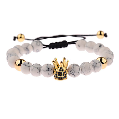DOUVEI Round Black CZ Zircon Pave Lava Weaving Bracelet Men Beads Weaving Bracelet Homme Adjustable ABL005