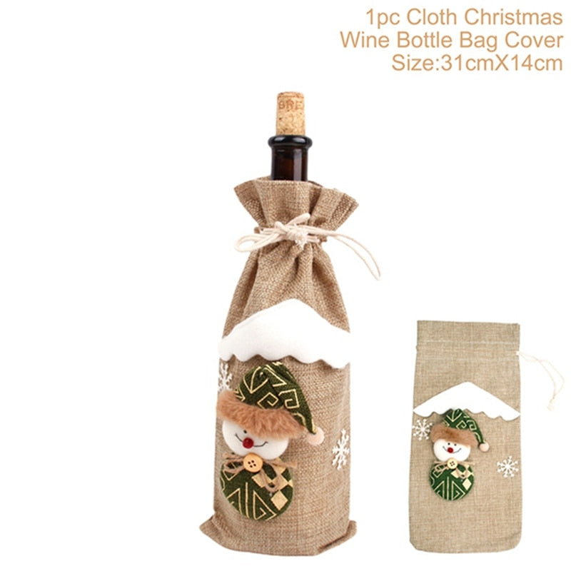 Christmas Wine Bottle Cover Merry Christmas Decor for Home 2023 Navidad Noel Christmas Ornaments Xmas Happy New Year 2024
