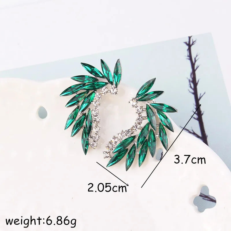 LUBOV Shining Rhinestone Wings Stud Earrings Acrylic Crystal Stone Women Piercing Earrings Trendy Wedding Jewelry Christmas