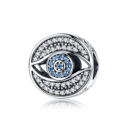 BISAER 925 Sterling Silver Vintage Blue Demon Eye Charm Bead Hand of Fatima Pendant Fit Woman Original Bracelet Fine DIY Jewelry